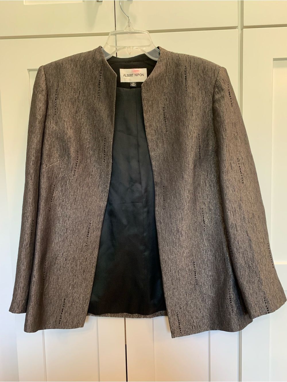 ALBERT NIPON 3-Piece Skirt Suit Set Women's 10 Shimmer Black Gold Silver Beaded - Picture 11 of 15